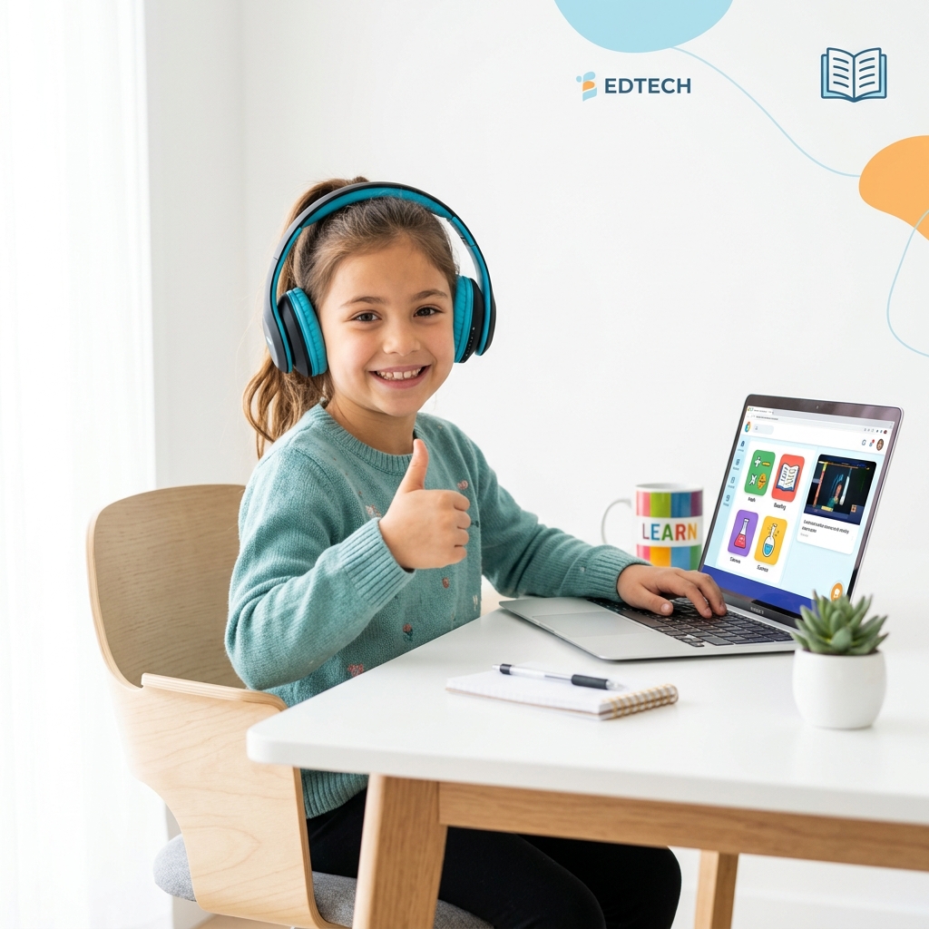 Happy student learning online